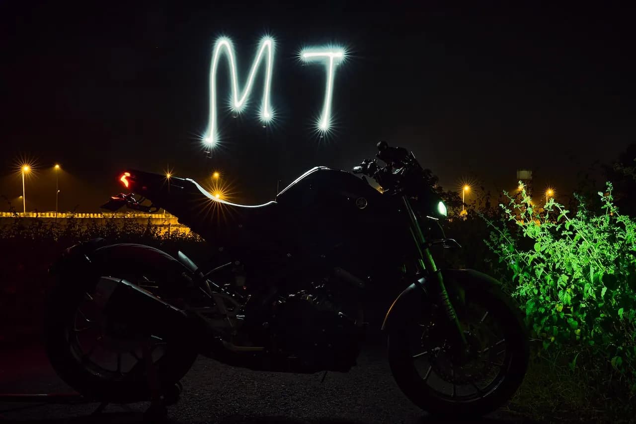 The MT-15, light-painted at night