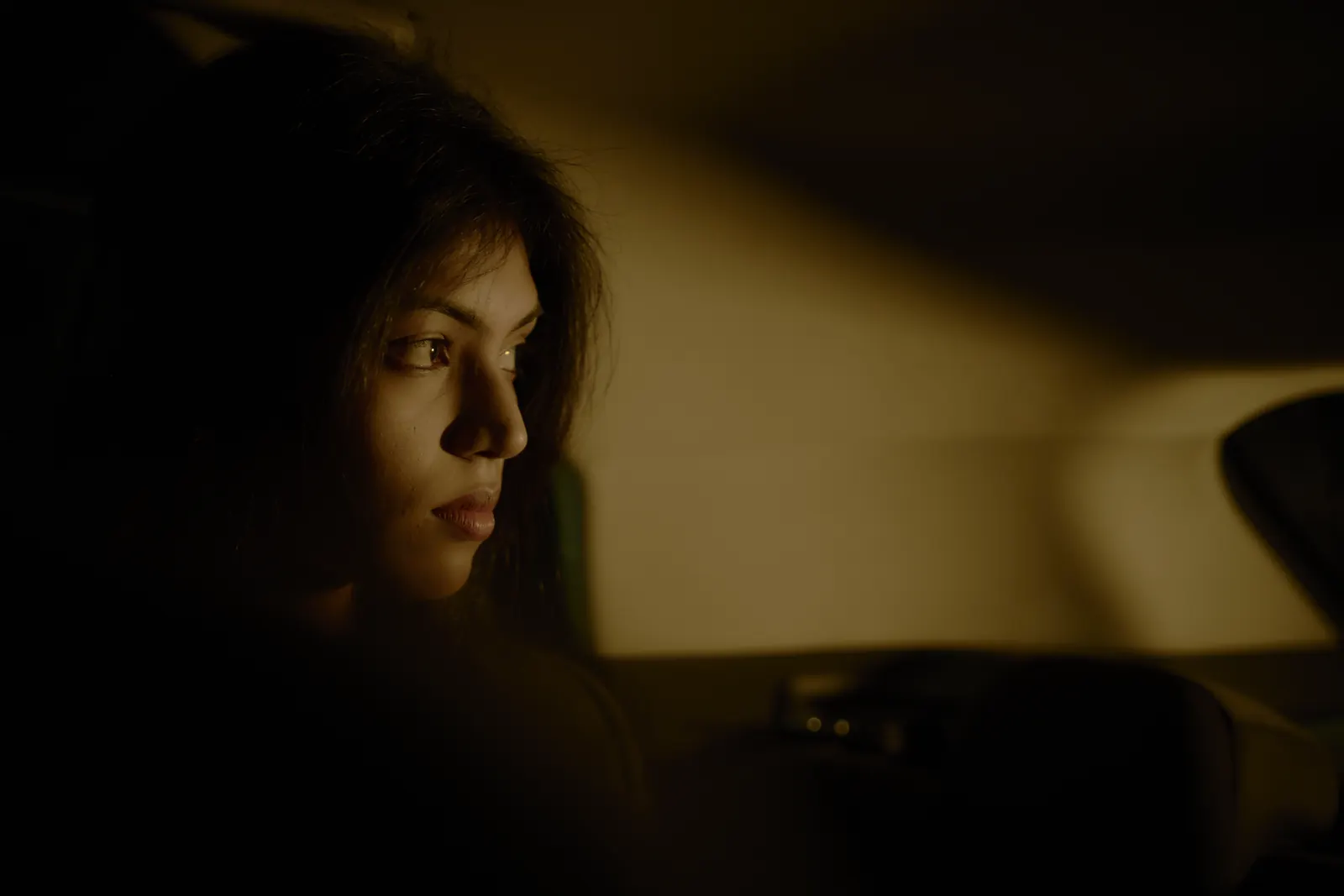 A portrait by a car